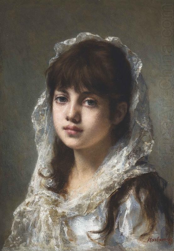 Alexei Harlamov Portrait of ayoung girl wearing a white veil china oil painting image